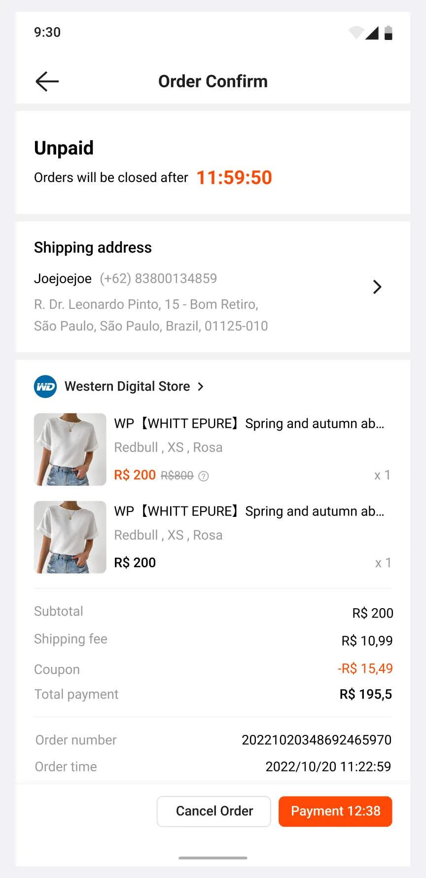 Order detail — before