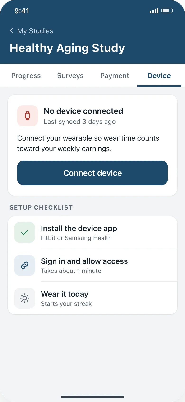 Connect device (Fitbit example)