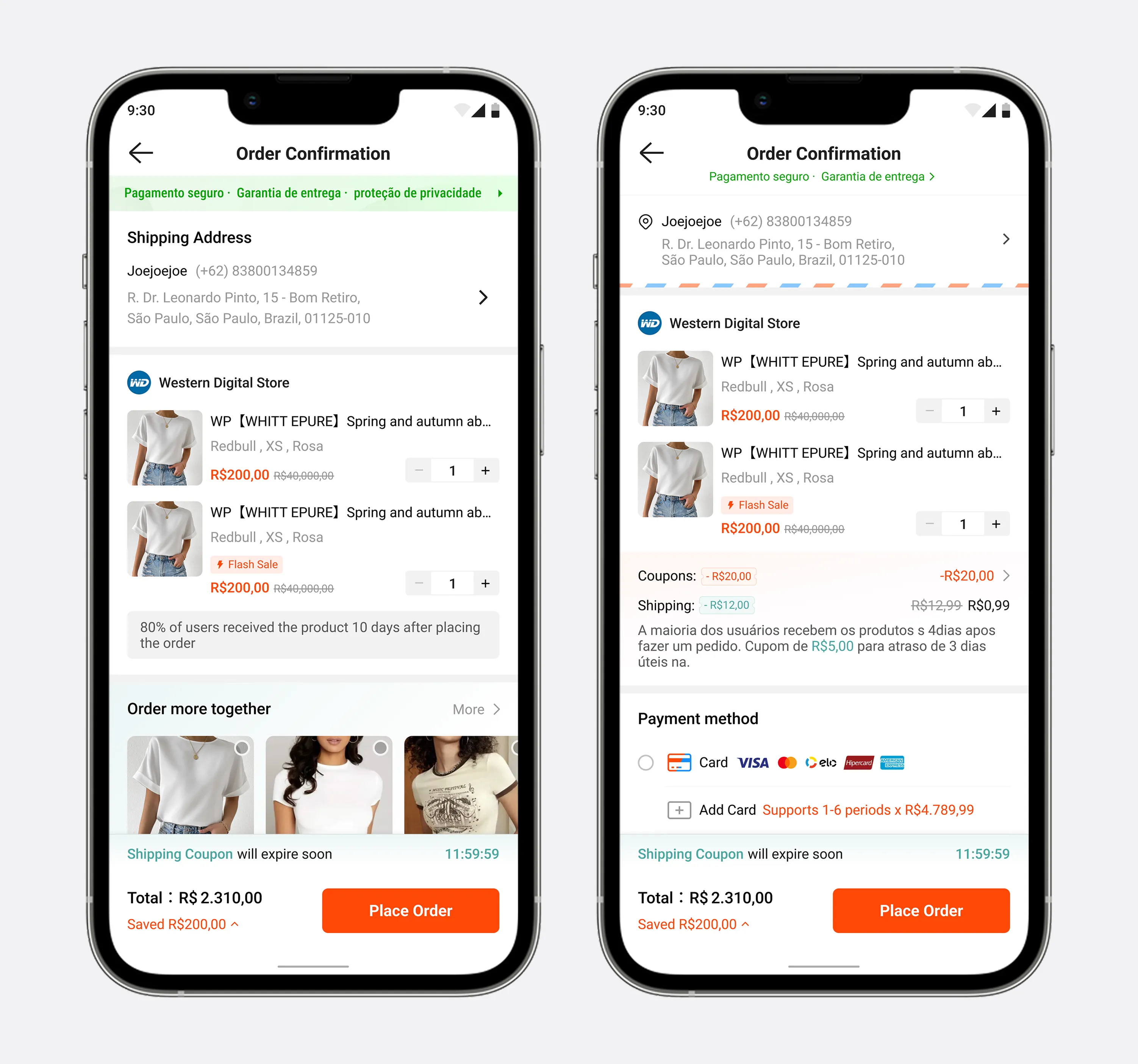 Checkout page — before / after