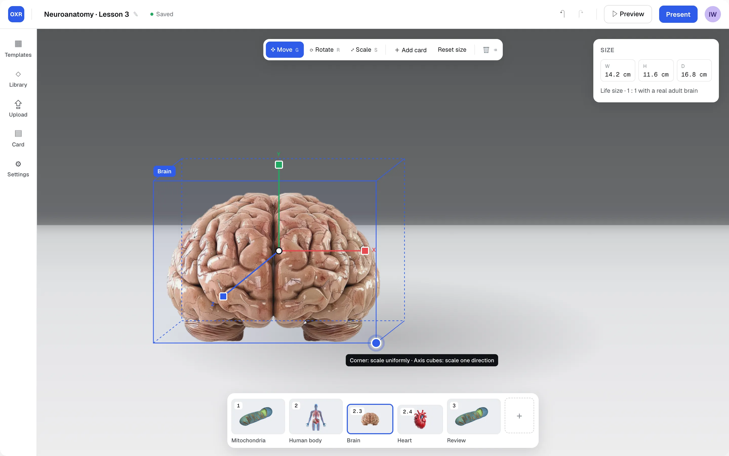 Selected model with transform toolbar